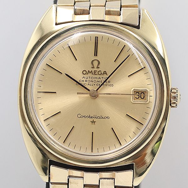 デッドストック級 稼働 良品 オメガ コンステレーション デイト ゴールド文字盤 AT メンズ腕時計 OGH 5571ABC5657800