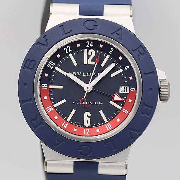 アルミニウム 腕時計（メンズ） 1円 保/箱付 稼働 美品 ブルガリ アルミニウム 103554 BB40ATGMT AT/自動巻き ネイビー文字盤 メンズ腕時計 TCY 11718 ABC0492030 5GTT