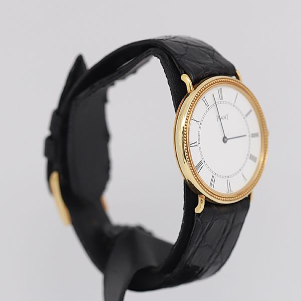 デッドストック級 ピアジェ 18K/750/YG 純正クロコ 80231 白文字盤 QZ メンズ腕時計 KOR ABC4783 0741510