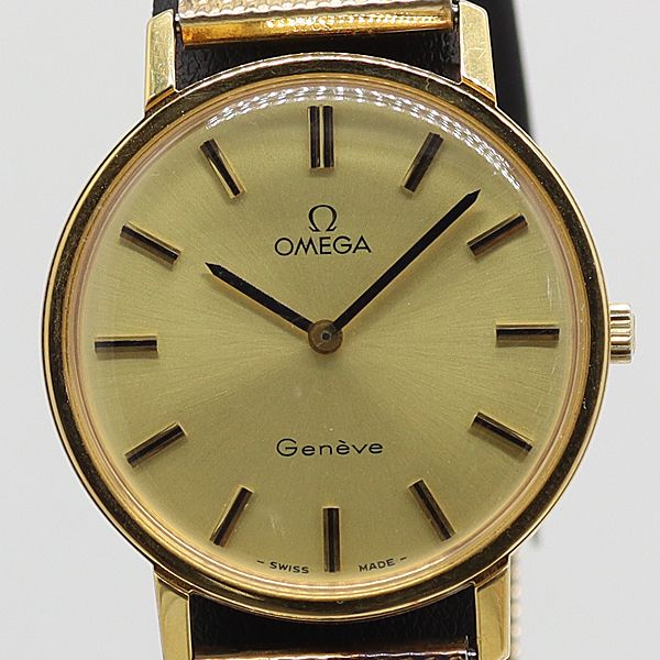 デッドストック級 オメガ 手巻き ジュネーブ ラウンド ゴールド文字盤 メンズ腕時計 2590ABC 6138000STU