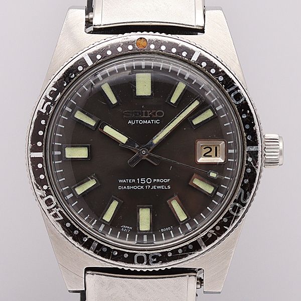 デッドストック級 セイコー AT/自動巻 6217-8000 ファーストダイバー 黒文字盤 150M 17石 デイト メンズ腕時計 2276ABC0578820KYM