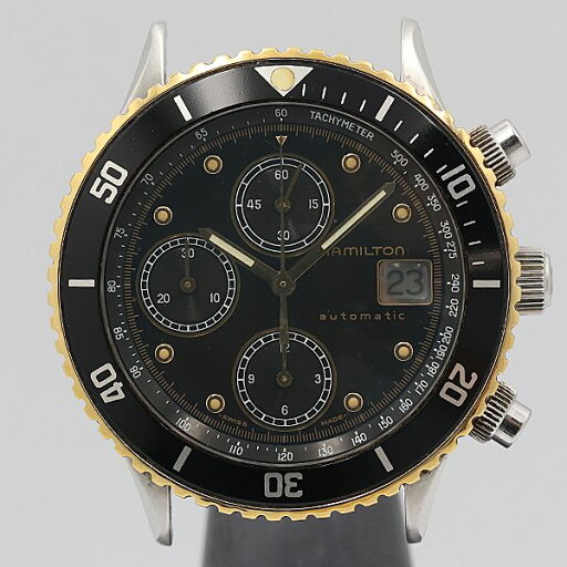 デッドストック級 保/箱付 稼働 良品 ハミルトン HTC クロノグラフ 黒文字盤 AT/自動巻 デイト メンズ腕時計 NSY13226ABC 0139700 8OKT