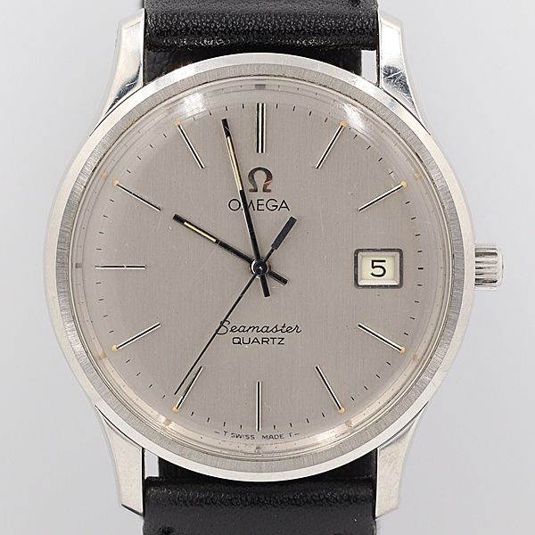 デッドストック級 オメガ シーマスター QZ デイト シルバー文字盤 純正尾錠 メンズ腕時計 OGH 5808ABC0518100