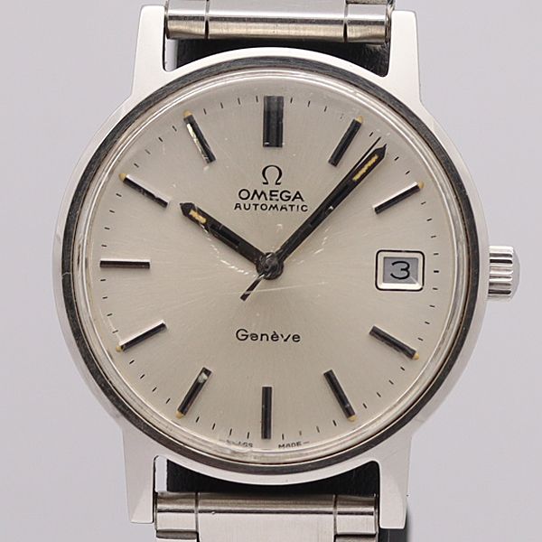 デッドストック級 稼働 オメガ AT/自動巻 1012 ジュネーブ シルバー文字盤 デイト メンズ腕時計 7263ABC 7814400SMD