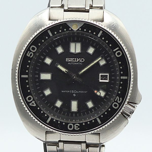 デッドストック級 稼働 良品 セイコー AT/自動巻 6105-8110 ダイバー 150M デイト 黒文字盤 メンズ腕時計 9965ABC 5840010STU