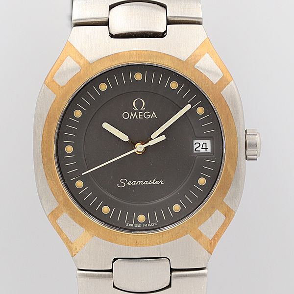 デッドストック級 オメガ シーマスター ポラリス 396.1022 QZ YG×SS グレー文字盤 デイト 1455/448 メンズ腕時計 OGH 5790ABC5524200