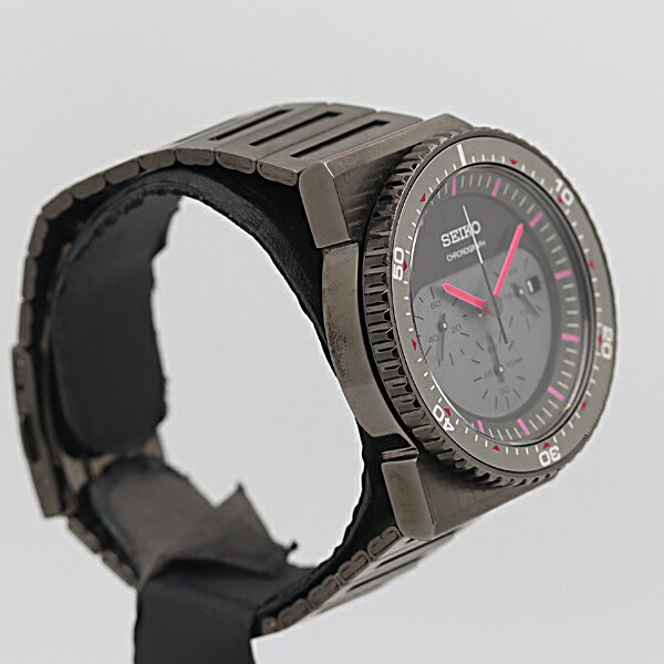 デッドストック級 稼働 美品 セイコー スピリット ジウジアーロデザイン 7T12-0BD0 黒/桃 デイト QZ メンズ腕時計 NSY14848ABC9096200 1ERY
