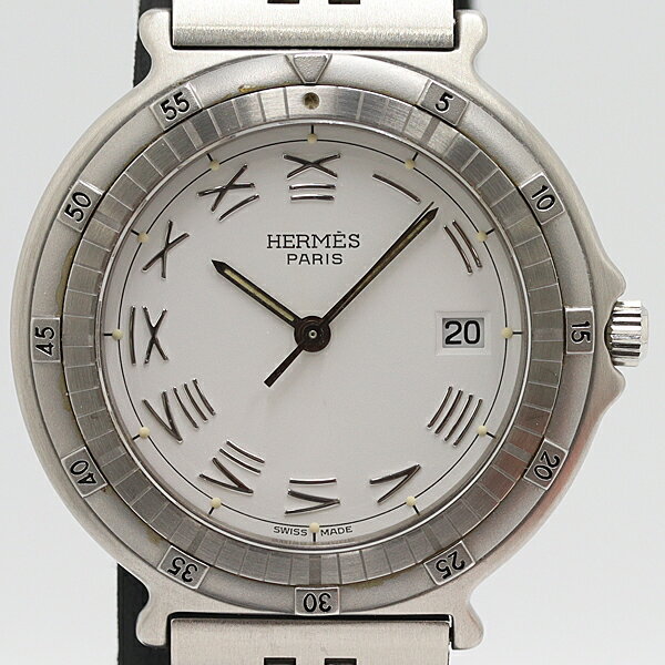 デッドストック級 保/箱付 稼働 良品 エルメス キャプテンニモ QZ ホワイト文字盤 メンズ腕時計 8615200 10ANT ABC16729 SMZ