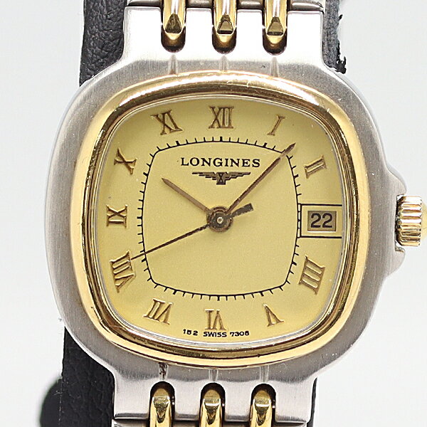 デッドストック級 稼働 ロンジン フラッグシップ 152.7306 QZ ゴールド文字盤 レディース腕時計 002310..