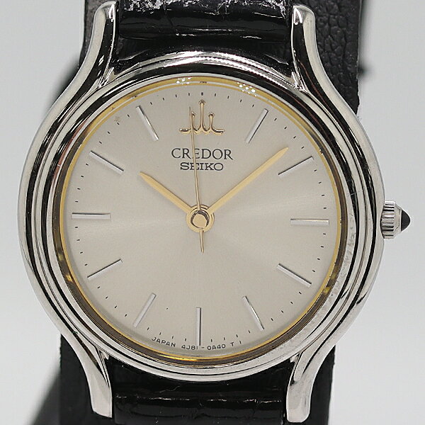 新品同様 保/箱付 稼働 セイコー クレドール 4J81-0A40 シルバー文字盤 QZ 革 レディース腕時計 4852100 10ANT MST ABC17165