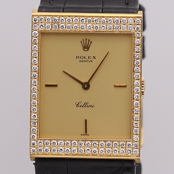 デッドストック級 稼働 美品 ロレックス 手巻き チェリーニ 18K/750 ゴールド文字盤 石付 メンズ腕時計 7027ABC 0027720SMD