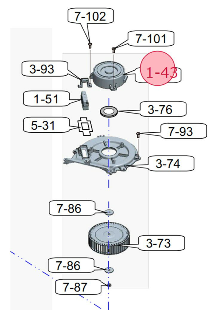 SHARP　シャープ洗濯機　ES-S7F用　ファンモーター部品コード：2106300836　《図：1-43》