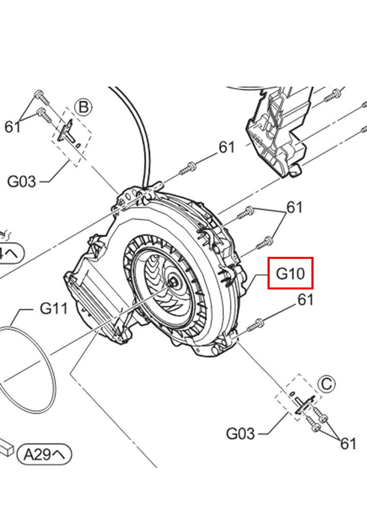 Panasonic　パナソニック　洗濯機用　ファンケースユニット部品コード：AXW0851A9V00　《図：G10》