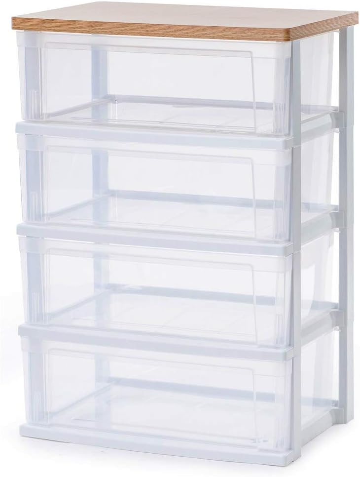 アイリスオーヤマ フレンチオーク材天板 ワイドチェスト 引き出し 4段 日本製 組立簡単 幅54.5×奥行39.1cm