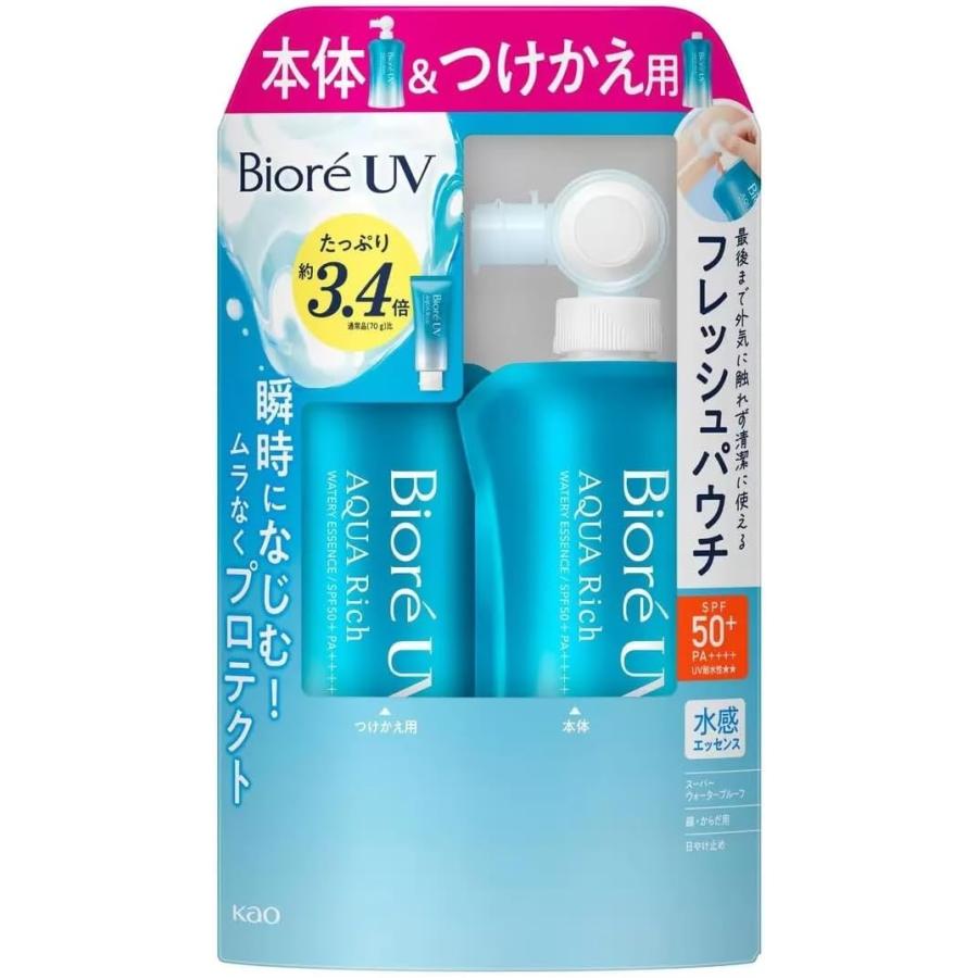 ビオレ 日焼け止め アクアリッチ ウォータリーエッセンス たっぷり約3.4倍 SPF50+ 120g + つめかえ120g スーパーウォータープルーフ 花王