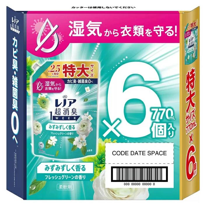 レノア 超消臭1WEEK フレッシュグリーンの香り 770mL×6個入 柔軟剤 つめかえ用 まとめ買い 柔軟仕上げ剤 P&G