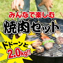 うし源本店 焼き肉 【お買い物マラソン】みんなで楽しむ ドドーンと2.0kg 焼肉セット 送料無料 大和榛原牛A5たれ漬け焼肉 200g ＋ 大和榛原牛A5カルビ 200g ＋ 大和美豚の豚バラ、豚トロ、桜島鶏モモ肉 各400g ＋ウインナー 10本 特製だれ2本 （約8～10人前）