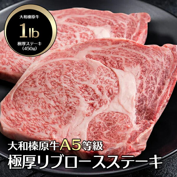 ギフト 牛肉 ステーキ 大和榛原牛 極 A5 極厚 リブロース 1ポンド(450g)送料無料 化粧箱入 黒毛和牛 A5 プレゼント 食品 食べ物 健康 2022 グルメ 60代 70代 80代 惣菜 高級 1lb 冷凍便