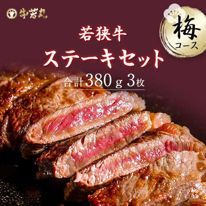 高級ブランド 若狭牛 ステーキセット 梅コース父の日 バーベキュー BBQ 食べ比べ 肉 ギフト モモ 霜降り 赤身 お肉 牛肉 和牛 お取り寄せ グルメ 贈り物 贈答 内祝い 柔らかいモモ サーロイン 総重量380g