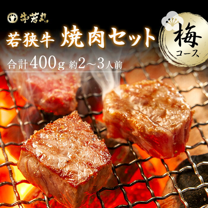 高級ブランド 若狭牛 焼肉セット 梅コース母の日 父の日 バーベキュー BBQ 食べ比べ 肉 ギフト モモ 霜降り 赤身 牛肉 和牛 お取り寄せ グルメ 贈答 内祝いカルビ モモ サイコロステーキ 中落ちカルビ 総重量400g