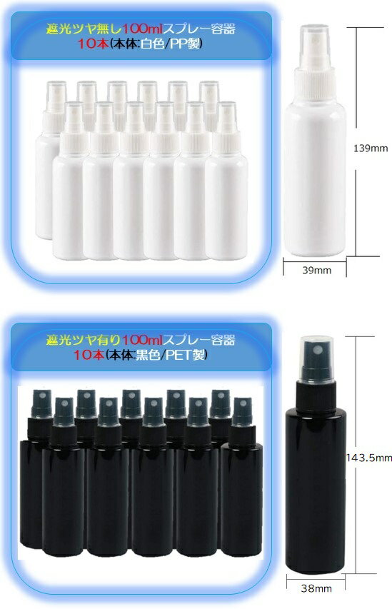 100MLスプレー10本 半透明青色緑色茶色遮光白色黒色容器 携帯 香水 アルコール対応 スプレーボトル 霧吹き スプレー容器 詰め替容器 詰め替え スプレーボトル 詰め替えボトル アトマイザー アルコールスプレー セット ミスト 細かい まとめ買い 次亜塩素酸水 即納 送料無料 2