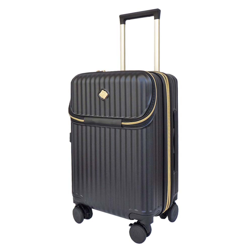 ROYAL PARTY ロイヤルパーティー スーツケース ROY2321-S 33～39L 上パカッ ストッパー付き カップホルダー付き ダブルホイール(双輪) マチ幅拡張(エキスパンダー) TSAロック ハードケース ジッパーキャリー ポリカーボネイト×ABS樹脂 ブラック