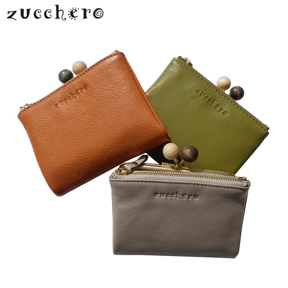 樂天商城 - Zucchero ズッケロ 木玉ガマ口 二つ折り財布(小銭入れあり) 牛革 11112 婦人財布