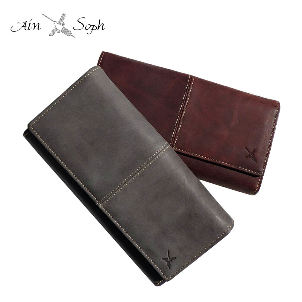 AIN SOPH アインソフ 牛革 カブセ長財布 ギャルソン型長財布 外付けカードポケット カード19枚収納 DA1480-HP