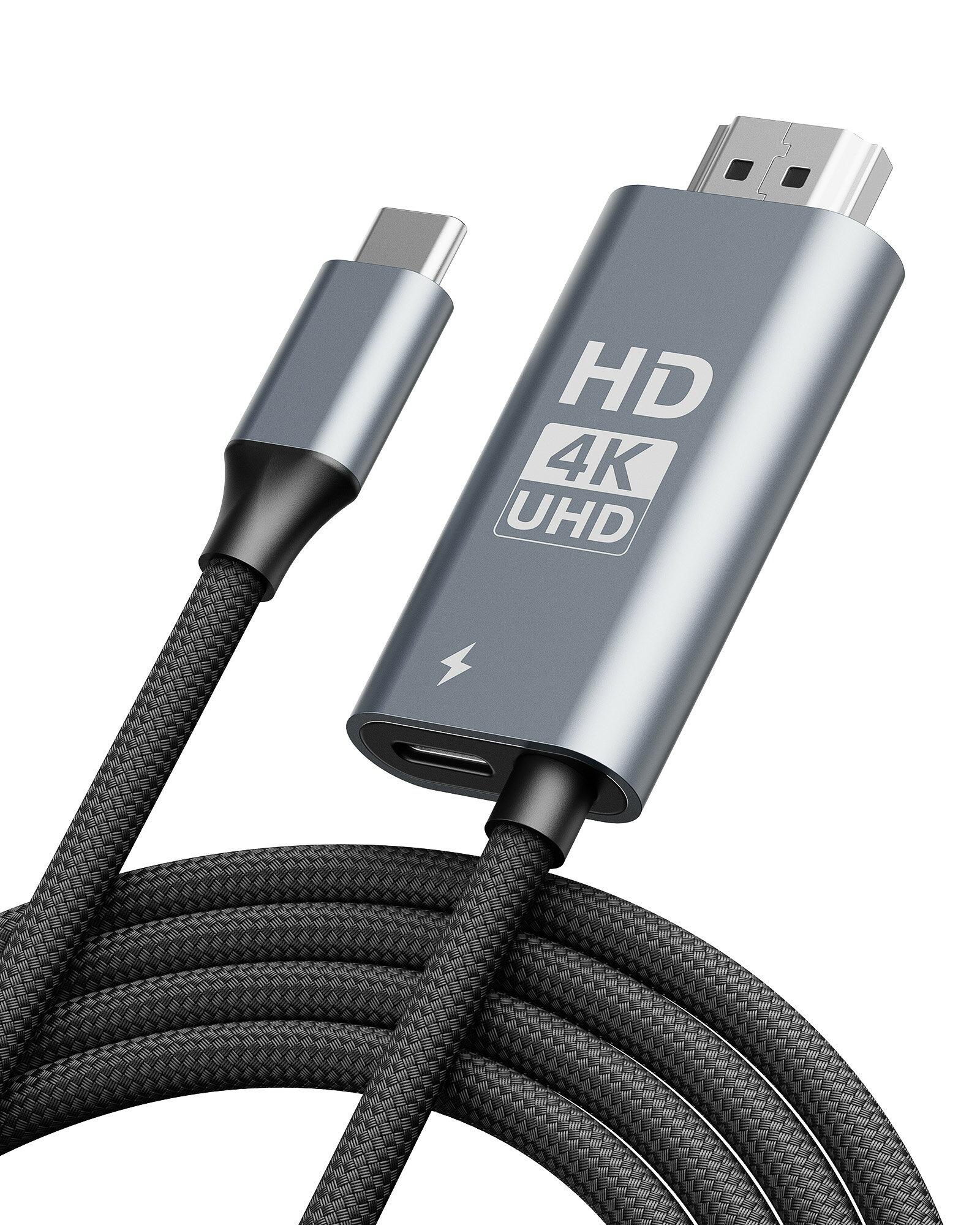 USB-C to HDMI & Lightning HDMI 2in1 �Ѵ������ץ� 4K@60Hz ���� 100W PD����Ʊ������ �ץ饰���ץ쥤 iPh...
