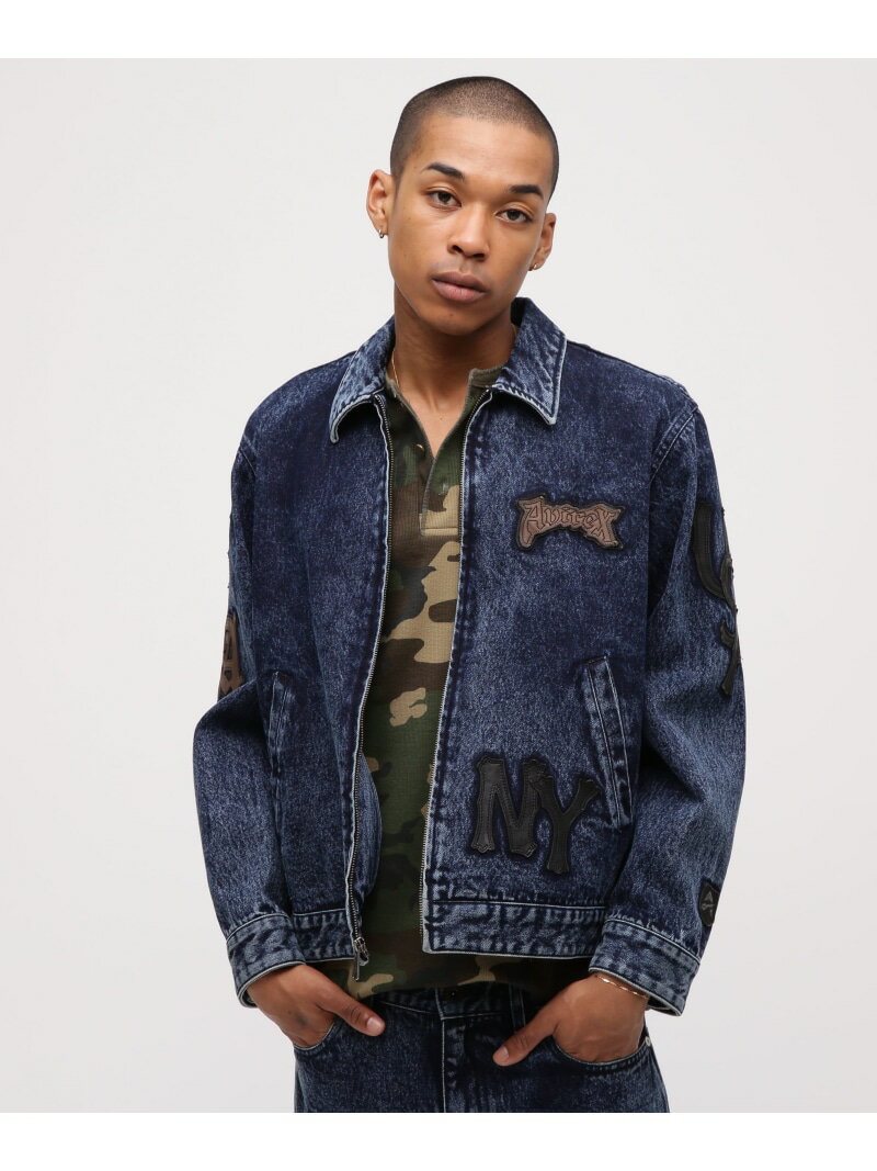 Leather Jacket - LEATHER PATCH DENIM JACKET AVIREX アヴィレックス ジャケット・アウター ブルゾン・ジャンパー ブラック【送料無料】[Rakuten Fashion]