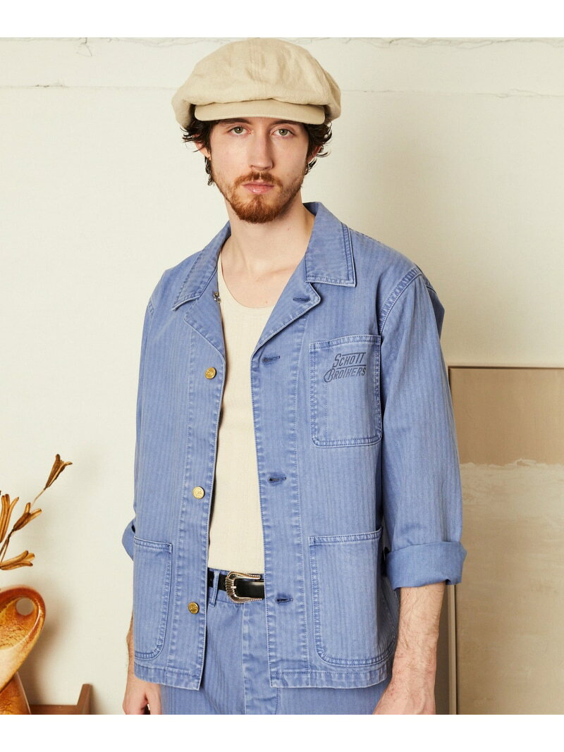 Rakuten - HERRINGBONE COVERALL/ヘリンボーン カバーオール Schott ショット ジャケット・アウター ブルゾン・ジャンパー グレー ブルー ベージュ【送料無料】[Rakuten Fashion]
