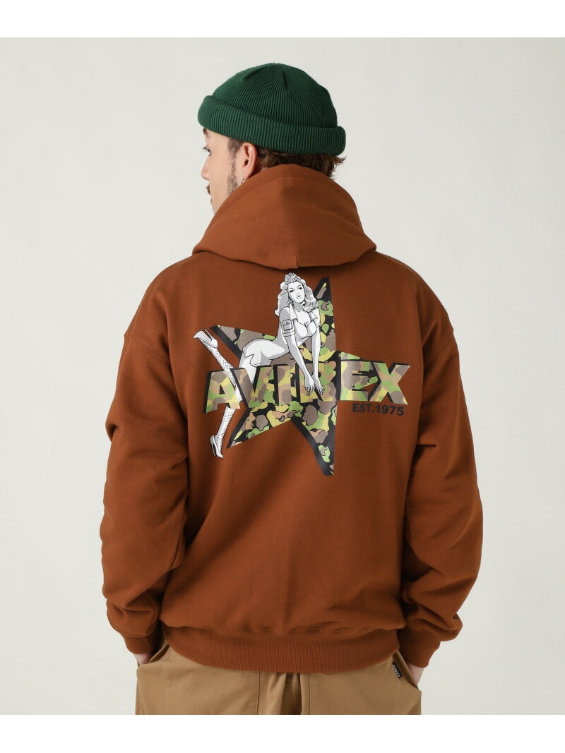 楽天US ONLINE STORE《WEB限定》CAMOUFLAGE STAR &PINUP GIRL PULL OVER PARKA AVIREX アヴィレックス トップス パーカー・フーディー ブラウン ブラック【送料無料】[Rakuten Fashion]