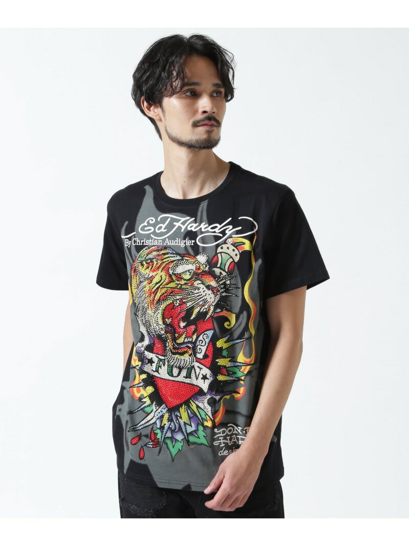 Ed Hardy/エド ハーディー/ECST SS TEE_TIGER ROYAL FLASH ロイヤルフラッシュ トップス カットソー・Tシャツ ブラック【送料無料】[Rakuten Fashion]
