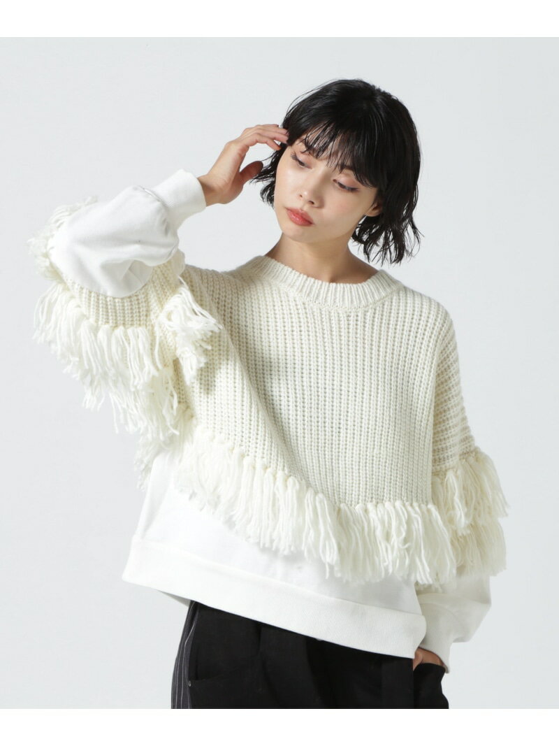 【SALE／30%OFF】AULA AILA/アウラアイラ/FRINGE KNIT DOCKING PULLOVER ROYAL FLASH ロイヤルフラッシュ トップス カットソー・Tシャツ ホワイト【RBA_E】【送料無料】[Rakuten Fashion]