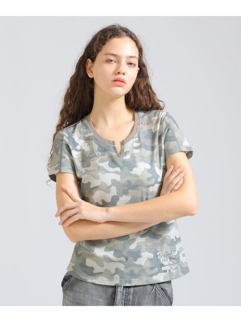 《直営店限定》KEY NECK EMBROIDERY T-SHIRT AVIREX アヴィレックス トップス カットソー・Tシャツ ブラック ホワイト