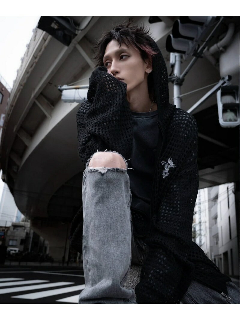 gibous/ギボス/Cross Snake Mesh Parker LHP エルエイチピー トップス パーカー・フーディー ブラック