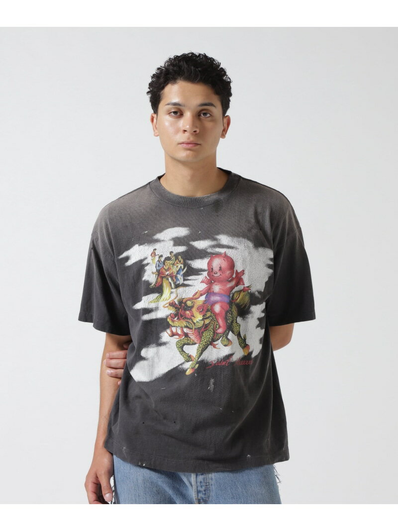 Rakuten - SAINT MICHAEL/セントマイケル/SS TEE DAMAGED BLACK ROYAL FLASH ロイヤルフラッシュ トップス カットソー・Tシャツ ブラック【送料無料】[Rakuten Fashion]
