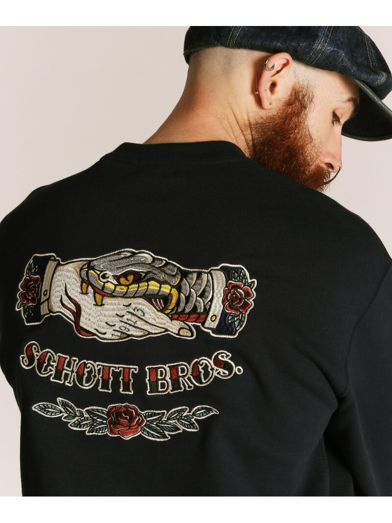 Rakuten - SHAKE HAND SNAKE CREW SWEAT/シェイクハンドスネーク クルースウェット Schott ショット トップス スウェット・トレーナー ブラック グレー ネイビー【送料無料】[Rakuten Fashion]