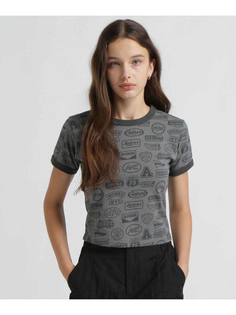 Rakuten - 《直営店限定》S/S RINGER PATCH MOTIF FULL PRINT T-SHIRT AVIREX アヴィレックス トップス カットソー・Tシャツ ネイビー グレー【送料無料】[Rakuten Fashion]