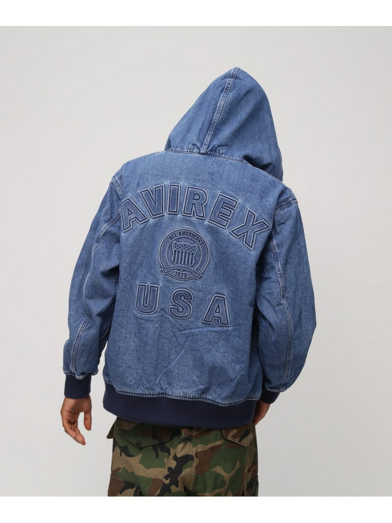 Rakuten - 《直営店限定》DENIM SIGNATURE LOGO PARKA / デニム シグネチャーロゴ パーカー AVIREX アヴィレックス ジャケット・アウター ブルゾン・ジャンパー ブラック ブルー【送料無料】[Rakuten Fashion]