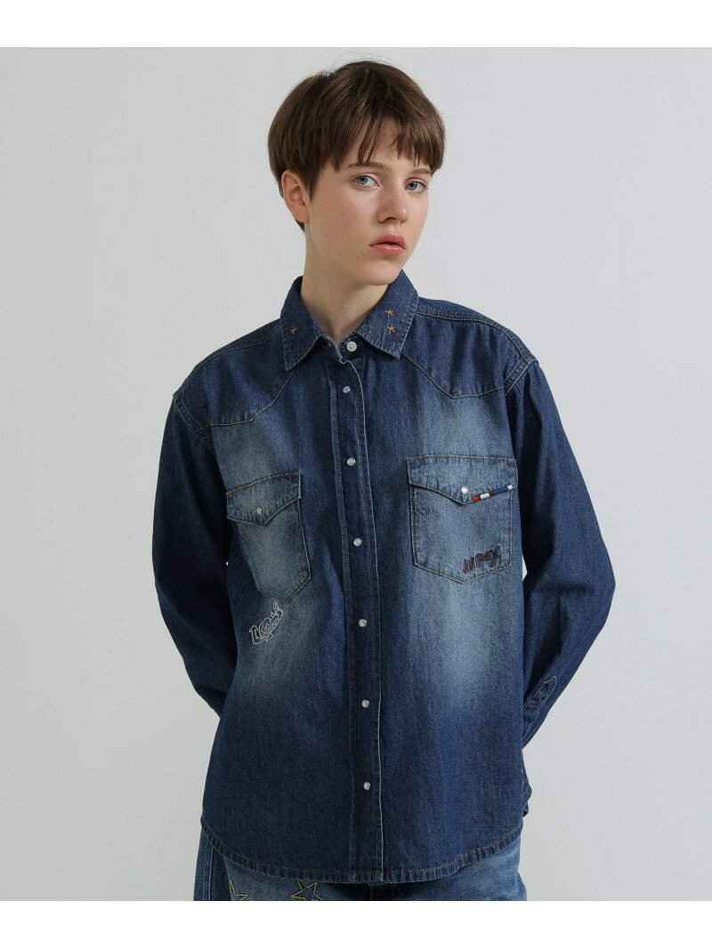 《WOMAN》DENIM SHIRT WITH GRAFFITI PRINT AVIREX アヴィレックス トップス シャツ・ブラウス ブルー【送料無料】[Rakuten Fashion]