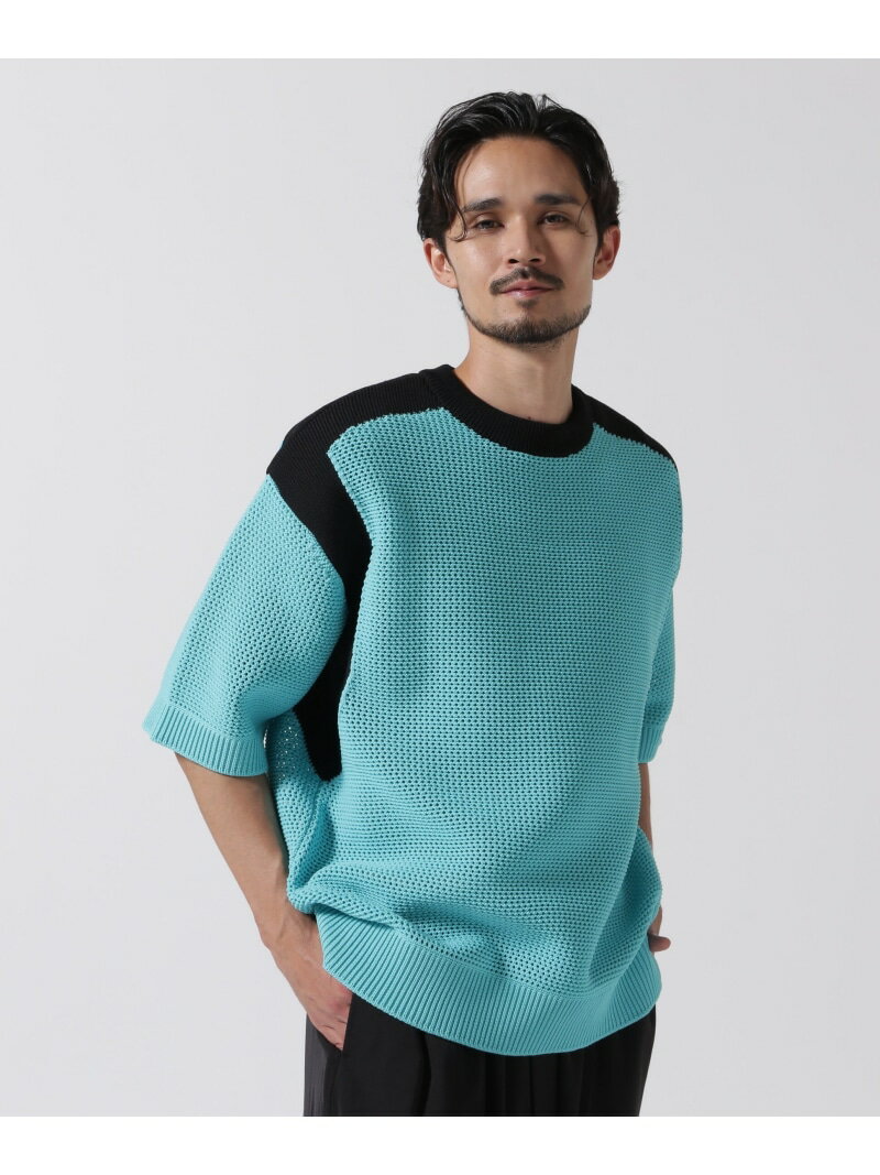 CULLNI/クルニ/Bi Color Mesh Knit Crewneck Short Sleeve LHP エルエイチピー トップス ニット グリーン ブラック【送料無料】[Rakuten Fashion]