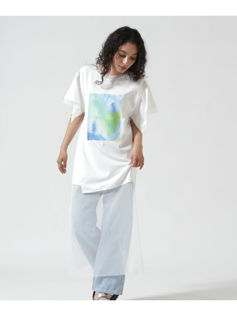 【SALE／30%OFF】AULA AILA/アウラアイラ/MARBLING PRINT TUNIC/マーブリングプリントチュニック ROYAL FLASH ロイヤルフラッシュ ジャケット・アウター その他のジャケット・アウター ホワイト ブラック【RBA_E】【送料無料】[Rakuten Fashion]