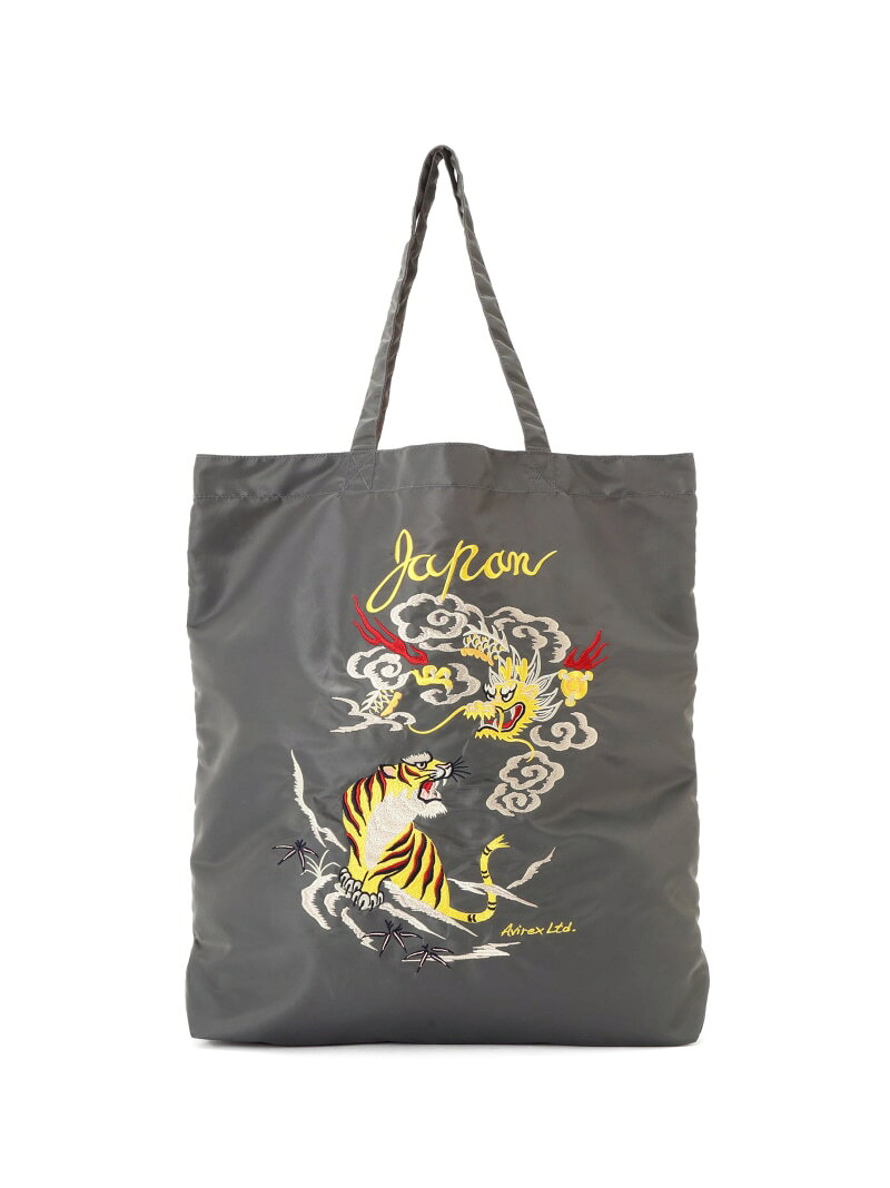 《WEB限定》NYLON TOTE BAG "DRAGON & TIGER" AVIREX アヴィレックス バッグ その他のバッグ グレー ワインレッド【先行予約】*【送料無料】[Rakuten Fashion]