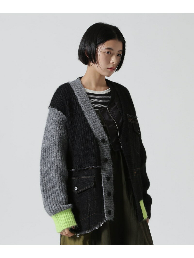 AULA AILA/アウラアイラ/DENIM COMBINATION CARDIGAN ROYAL FLASH ロイヤルフラッシュ トップス カーディガン ブラック【送料無料】[Rakuten Fashion]