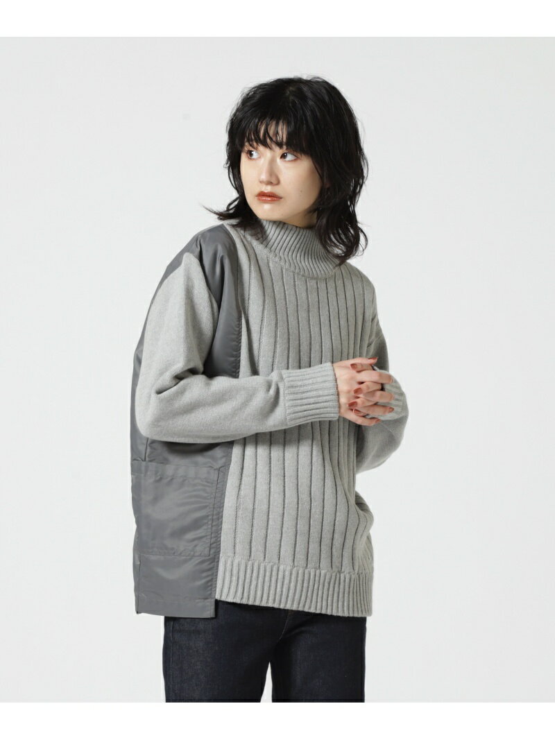 ≪WEB&DEPOT限定≫NYLON COMBI POCKET KNIT/ ナイロンコンビポケットニット AVIREX アヴィレックス トップス ニット グレー ネイビー