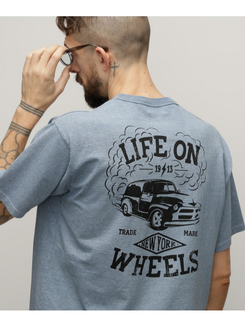 HEATHER T-SHIRT "LIFE ON WHEELS"/ヘザーTシャツ "ライフ オン ホイールズ Schott ショット トップス カットソー・Tシャツ ネイビー ベージュ グレー[Rakuten Fashion]