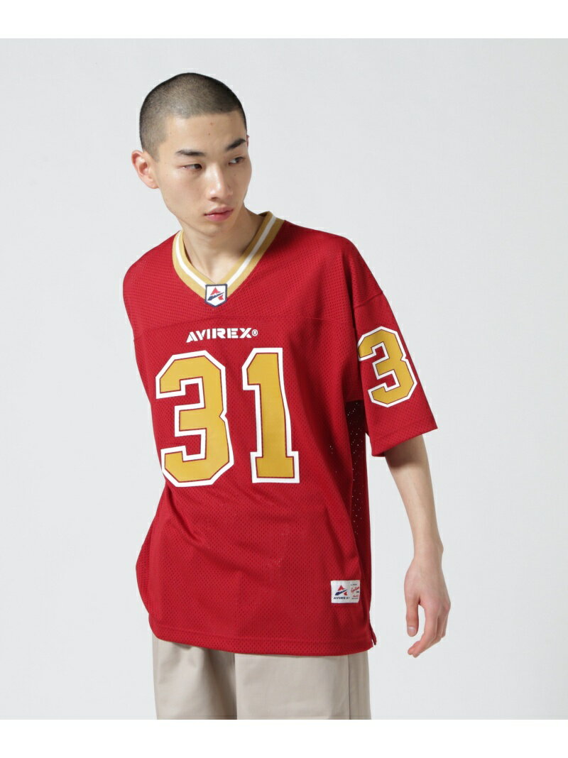 【SALE／30%OFF】MESH FOOTBALL GAME T-SHIRT / メッシュ フットボール ゲーム Tシャツ AVIREX アヴィレックス トップス カットソー・Tシャツ レッド ブラック【RBA_E】【送料無料】[Rakuten F…