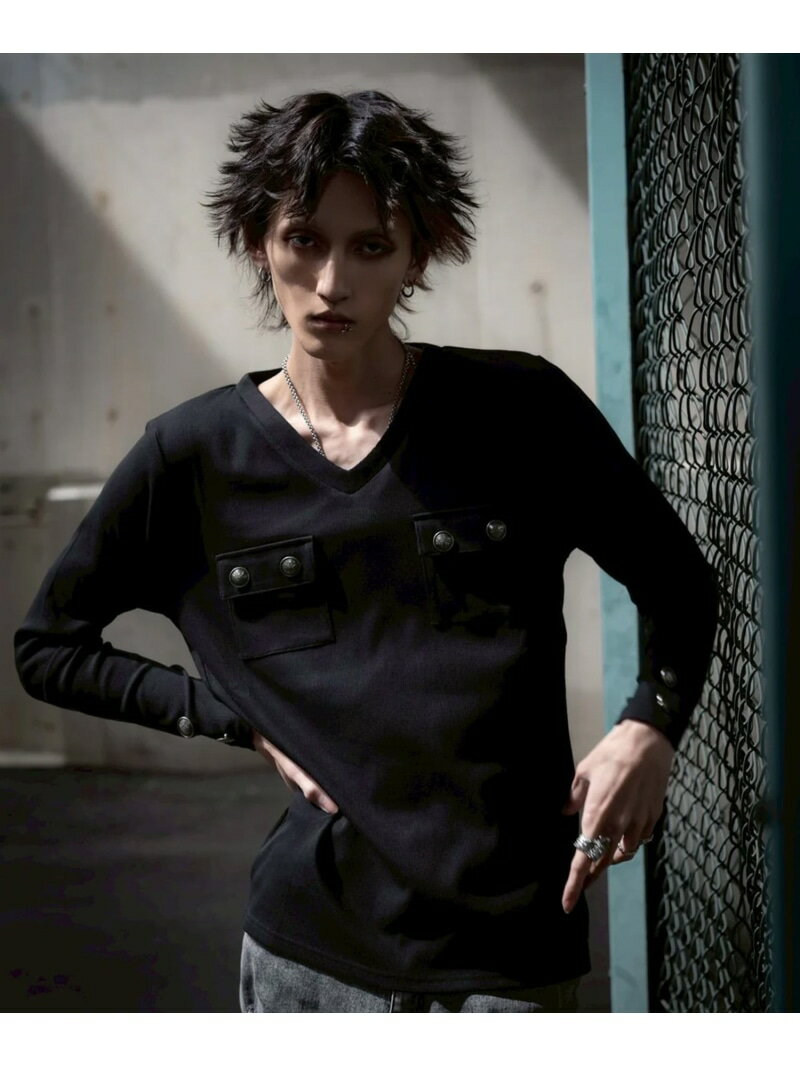 gibous/ギボス/Button v neck tops LHP エルエイチピー トップス カットソー・Tシャツ グレー ブラック