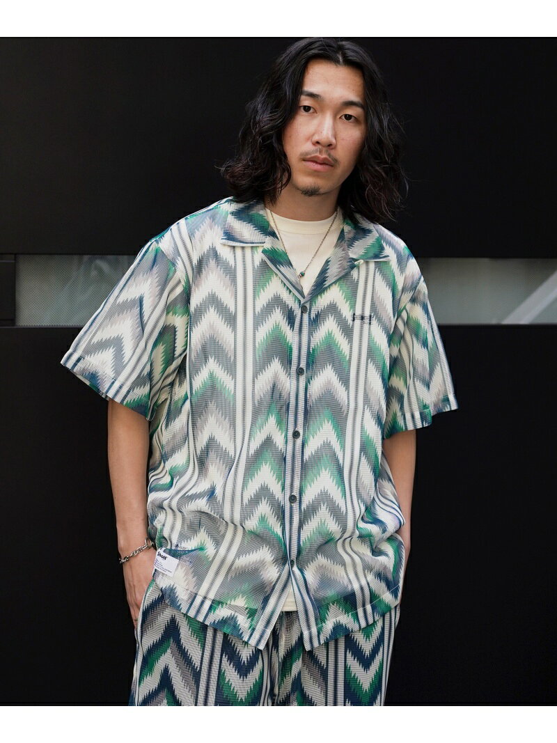 PATTERNED MESH S/S SHIRT/パターンメッシュ ショートスリーブシャツ Schott ショット トップス シャツ・ブラウス ネイビー グリーン